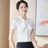 Blusa Profesional de Manga Corta con Cuello de Lazo para Mujer