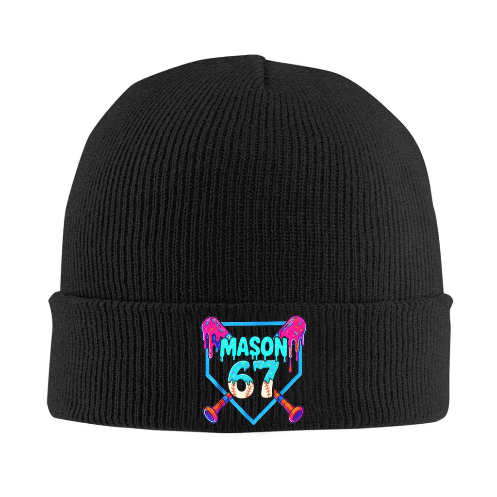 Mason 67 Funny Ice Cream Drip Baseball Meme Design Knitted Hat Cool Caps Men Gym Beanie Hats Autumn Winter Warm Soft Bonnet Hats