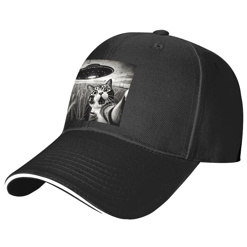 Cat UFO Selfie Meme Baseball Cap Breathable Polyester Adjustable Casual Baseball Hat for Unisex