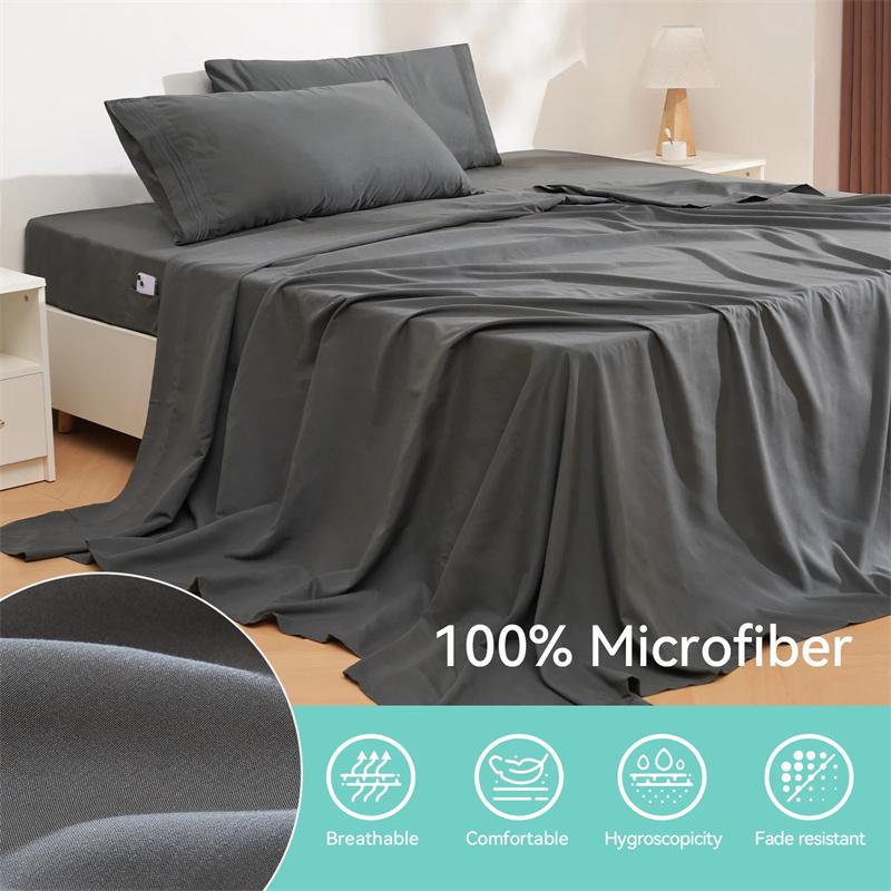 4 Piece Bed Sheet Set Microfiber Queen Sheet Set Hotel Luxury Bed Sheets Extra Soft With Fitted Sheet Flat Sheet & Pillowcases