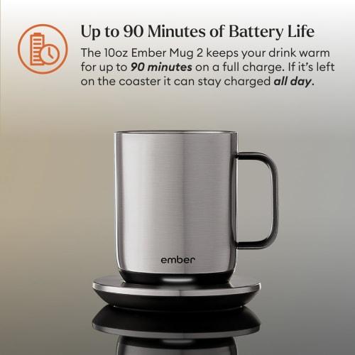 Ember Temperature Control Smart Mugs, 2 10oz Silver, 1.5 Hour Battery Life, App-Controlled Heated Coffee Mugs - Improved Design