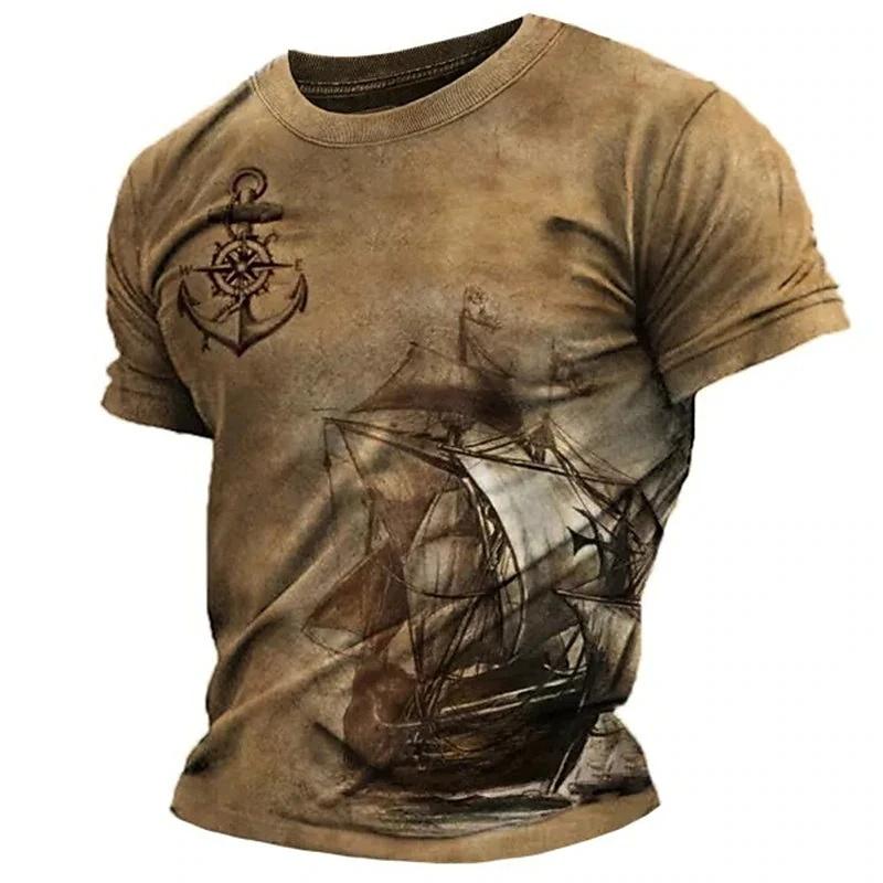Vintage Compass Pattern T-Shirt For Men Navigation Map 3D Printed Tees Summer Fashion Casual Loose Street Tops O-Neck T Shirts