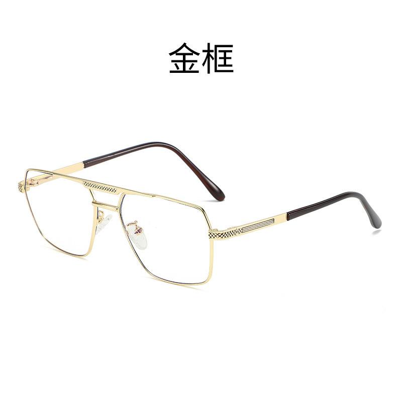 1111 retro casual glasses large frame double beam light and thin fashion men's flat glasses metal full frame anti-blue glasses