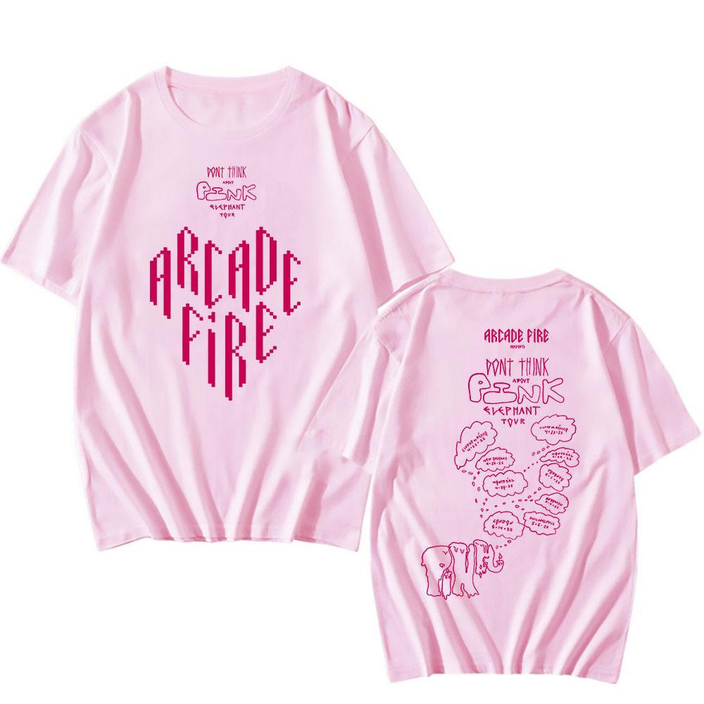 

Don t Think about Pink Elephant Tour 2025 T-shirt ARCADE FIRE Rock Band Tshirts Cotton Men Women Unisex Streetwear Hip Hop Tees XXL рожевий