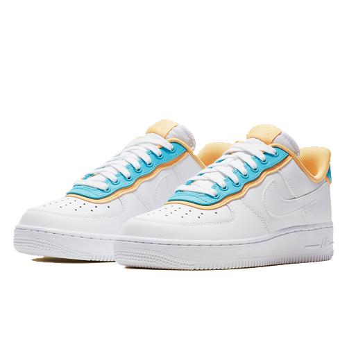 New Nike Air Force 1 Low Se White Light Blue Fury Topaz Gold Women's AA0287-105