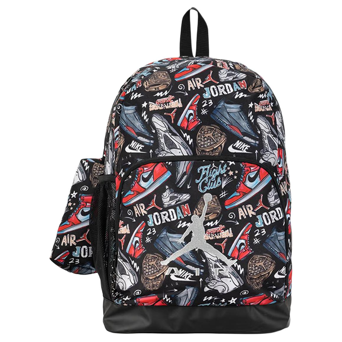 Jordan 18L Brand Logo Trendy Graffiti Polyester Backpack Medium Unisex backpack Black Red JD2623022GS-001 Black & Red