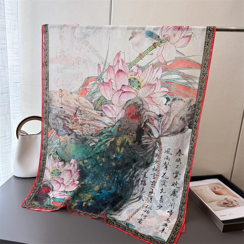Water Town Picture Printing Flower Cutting Spring And Summer Silk Scarf Large Long Scarf High Sense Travel Shawl Sun Protection Women'S Scarf