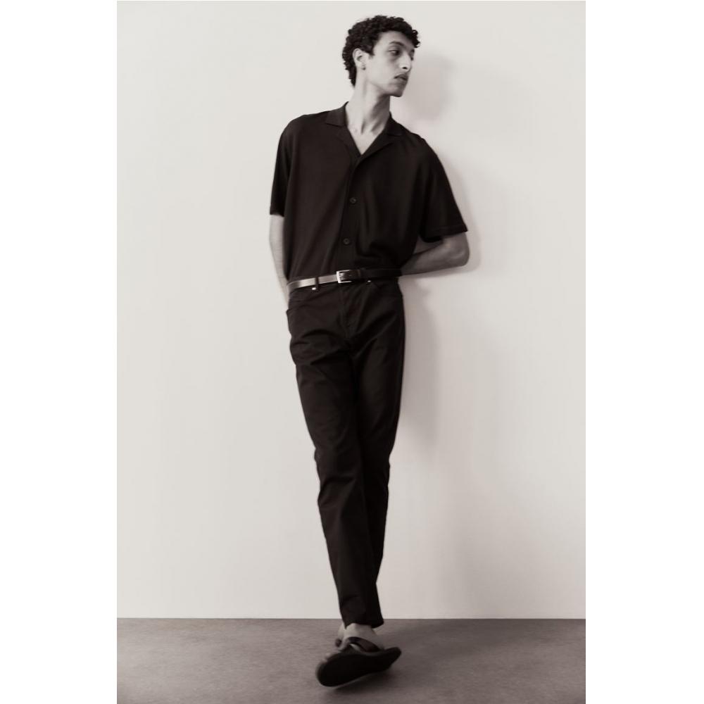 H M sliM Fit Cotton Twill Pants Navy Blue