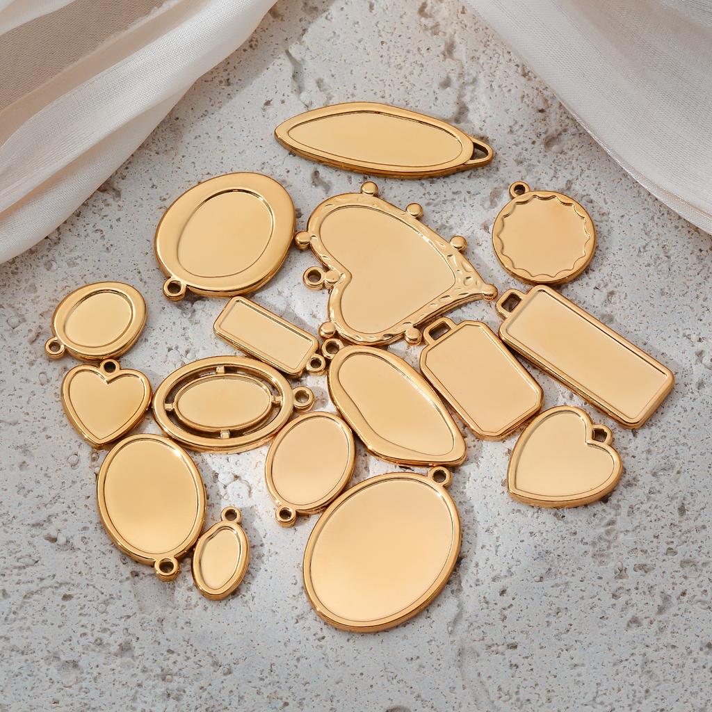 6pcs/lot Stainless Steel Charms Heart Round Irregular Blank Cabochon Pendant Base Diy Resin Cameo Jewelry Making