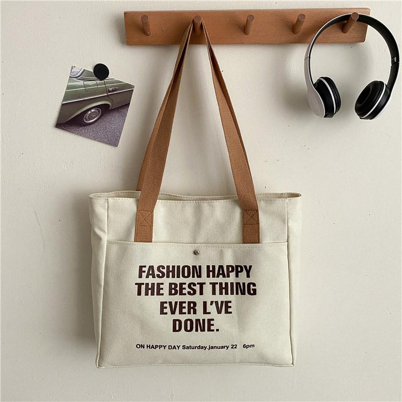 Canvas Bag Female Student Large Capacity Letter Shoulder Bag Tote Bag Simple Fashion Canvas Bag