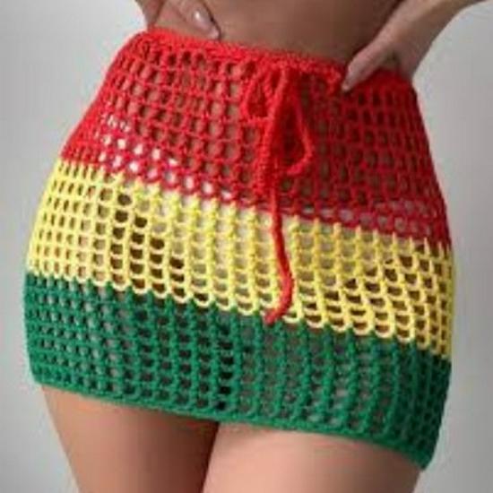 

Юбка-накидка для бикини ручной вязки крючком: Винтажный стиль, Ажурный дизайн, Сексуальная пляжная одежда для женщин Extra Small разноцветный