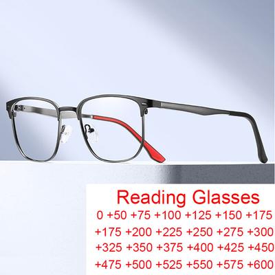 Anti-Blue Light Reading Eyewear Male Eyeglass Stylish Spectacle Metal Half Spectacle Presbyopic Top Square Quality Gents Alloy Rectangular Frame