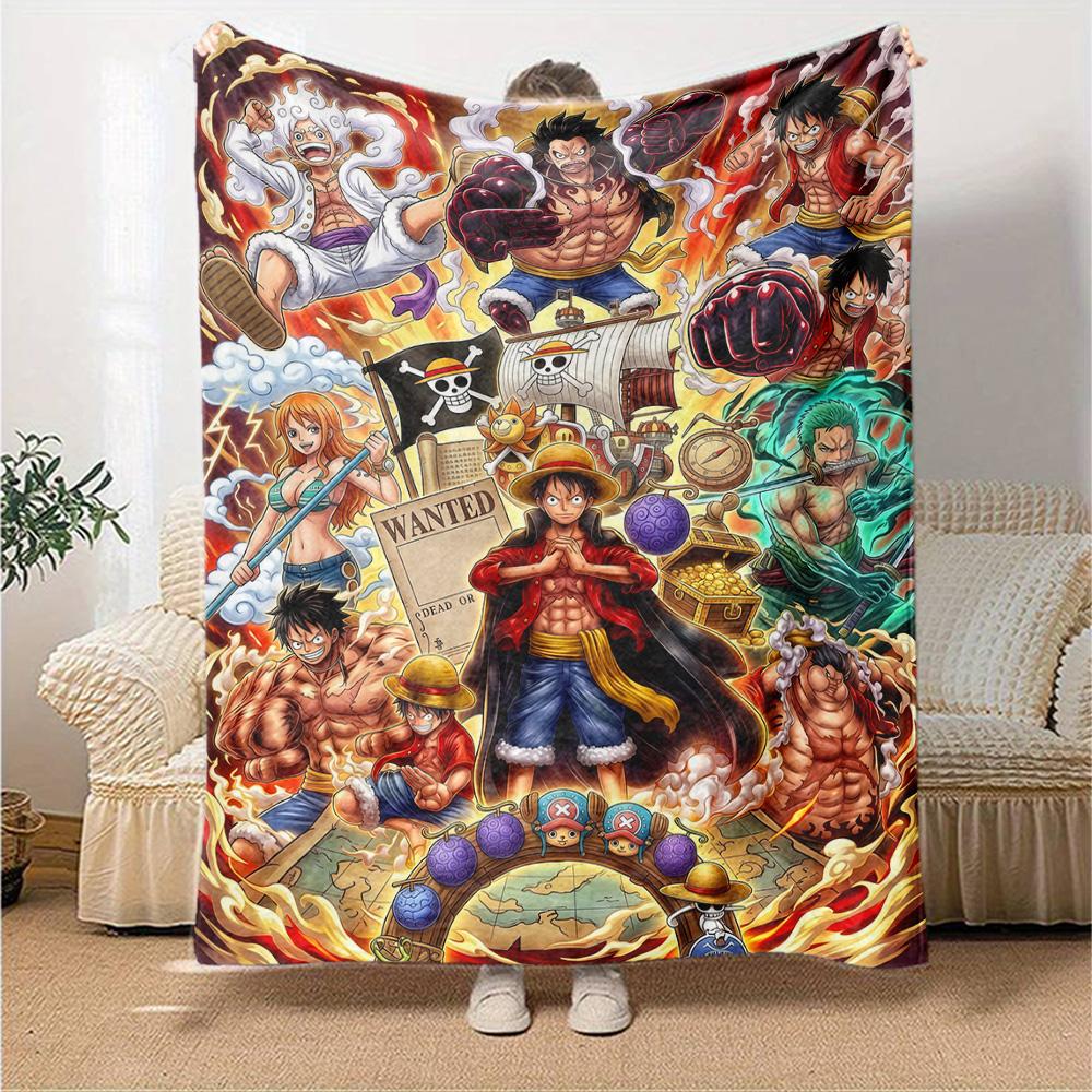 Anime One-Piece Print Flannel Blanket High Quality Warm Comfortable Cover for All Seasons Perfect for Gifts Home Decor