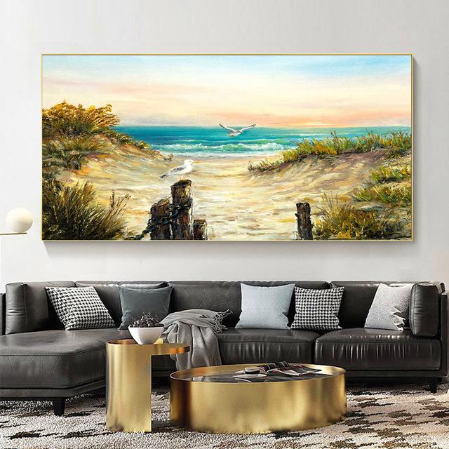 Nordic Abstract Seascape Oil Canvas Painting Sea Beach Posters And Prints Wall Art Pictures Living Room Home Decor No Frame