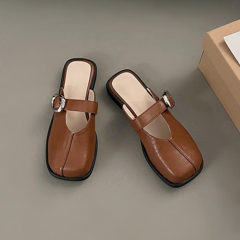 

Женские тапочки-полусапожки Lazy bag для улицы, весна и лето, новая модель, универсальная обувь на низком каблуке и плоской подошве 35 коричневый