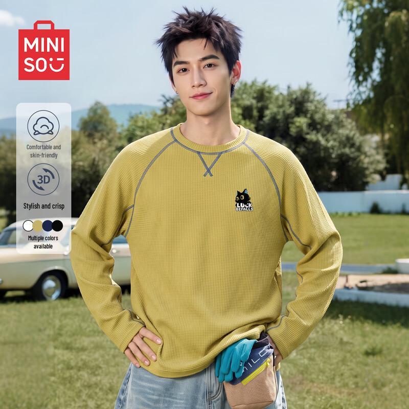 MINISO Men's Casual Long Sleeve Antibacterial Crewneck T-Shirt