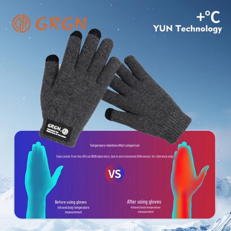 GRGN Unisex Wool Three-Finger Touchscreen Gloves