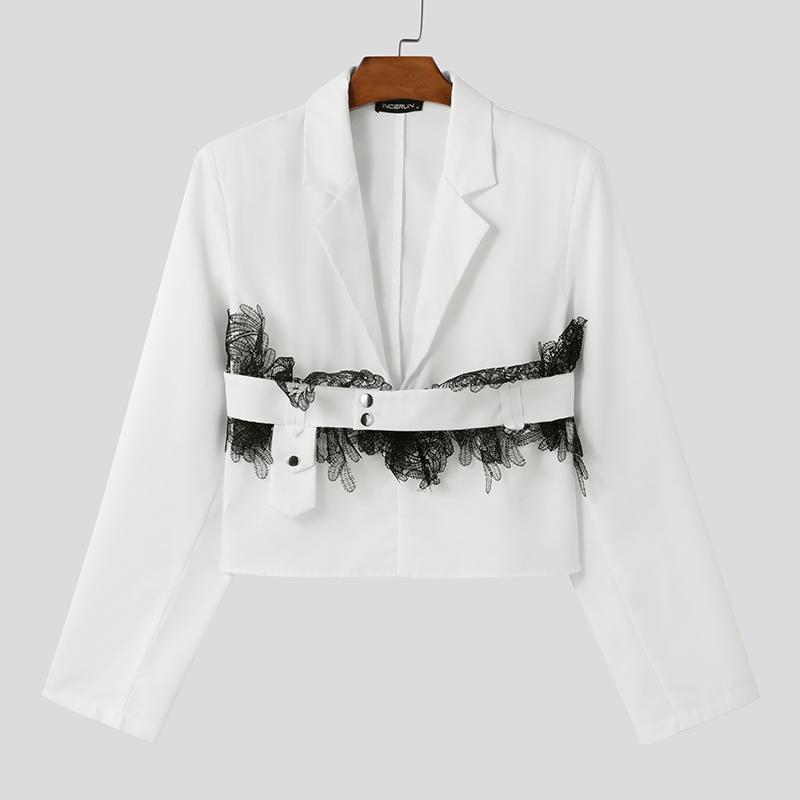 

INCERUN Мужской лацкан с длинным рукавом спереди, кружевной пэчворк, короткий пиджак, повседневные тонкие пальто M