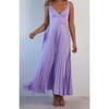 Women's V Neck Sleeveless Maxi Dress Slim Fit High Waist Elegant Pleated Sundress