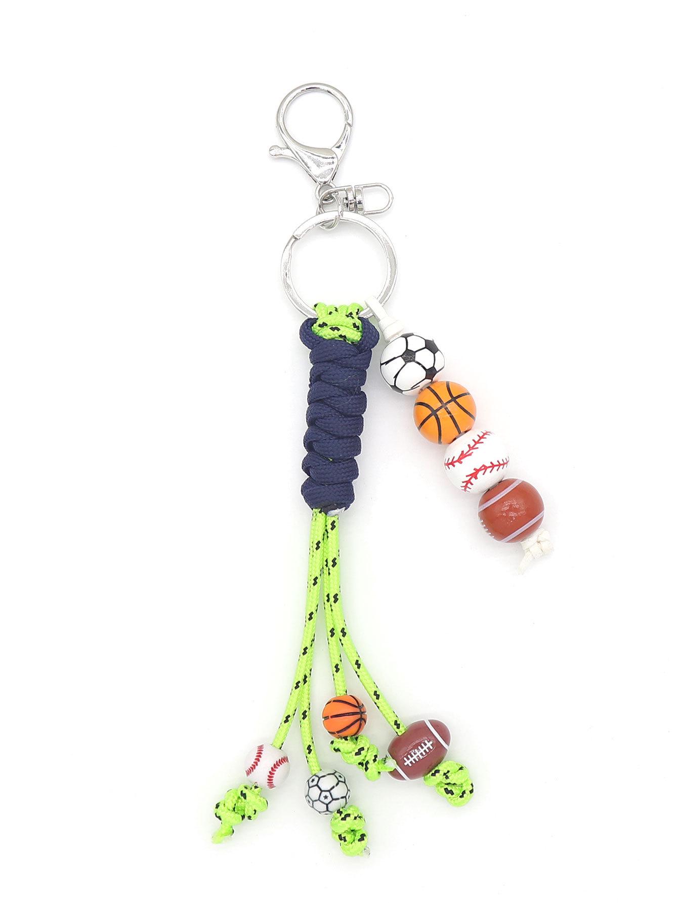 Handwoven Polyester Sports Bead Keychain Ornament