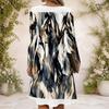 Women Criss Cross V Neck Long Sleeve Blue White Printed Fitted Curved Hem Dress