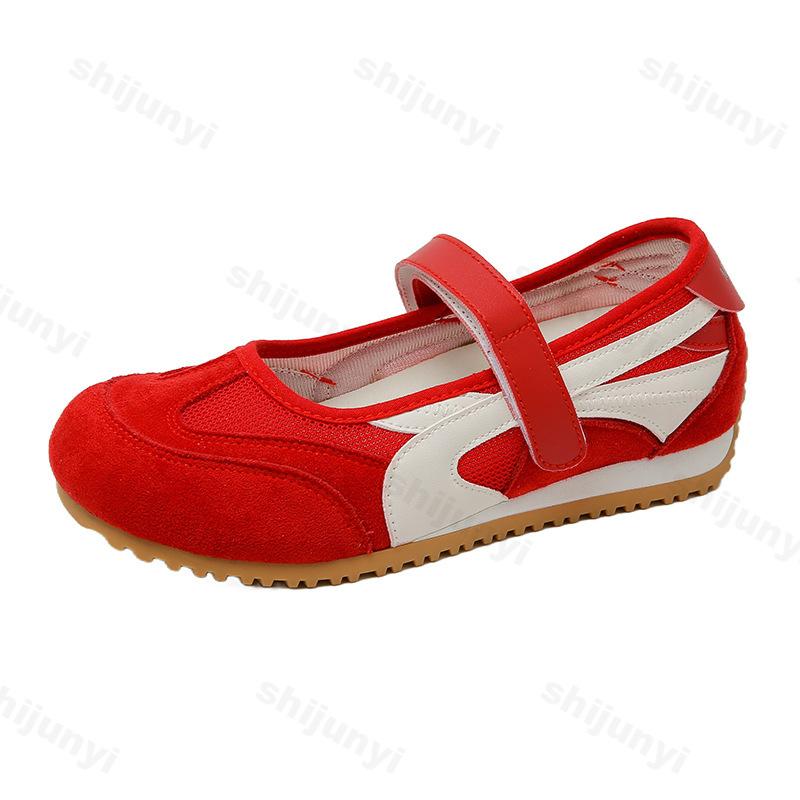 

Fashion 2025 Spring Women s Fashion Color Blocked Shallow Mouth Casual Single Shoes Mesh Breathable Comfortable Versatile Flat Sneakers 35 красный