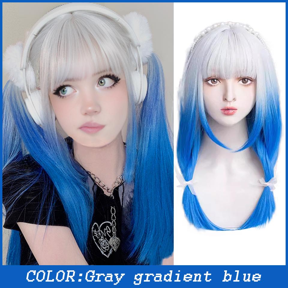

WTB градиент прямые волосы синтетические длинные волосы парик серый градиент синий Лолита Красота повседневная девушка косплей рождественская вечеринка парик 60CM
