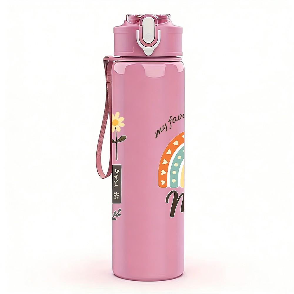 1PC Mimi Rainbow Boho Lettering Print 750ml Color Plastic Sports Water Bottle Leakproof Flip Straw Lid Suitable for Sports Office Home Use