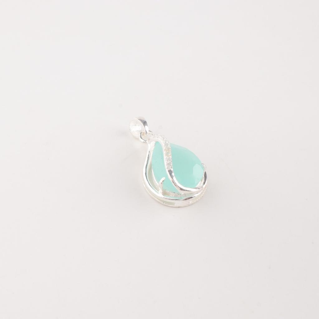Aqua Chalcedony Gemstone Zircon Pendant 925 Sterling Silver Jewelry Gift For Her CZP-7-8
