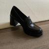 Genuine Leather~ 8cm High-heeled Loafers Women's Retro Versatile Small Leather Shoes Black Simple One-pedal Commuting Silent Single Shoes
