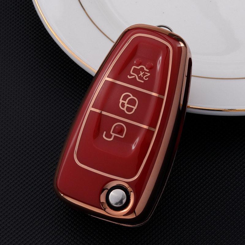 Key Case for Ford 2013-2019 Kuga & 2012-2018 Focus with Gold Trim