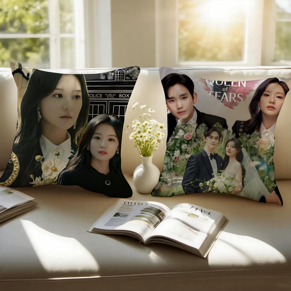 Korean Drama QQueen of Tears Cushion Cover Pillowcase Antidustmite Invisible Zipper Short Plush Sofa Cushion