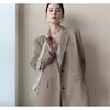 Blazer long à revers pour femme Coupe ajustée Style commuter Manteau Vêtement d'extérieur décontracté pour le bureau