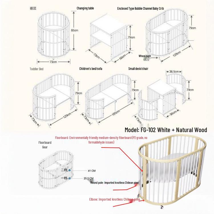 INS Bolin Multifunctional Solid Wood Round Baby Bed: Convertible Twin and Co-Sleeping.