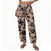 Women's Casual Straight Wide Leg Button Print Pattern Pants for Everyday Wear