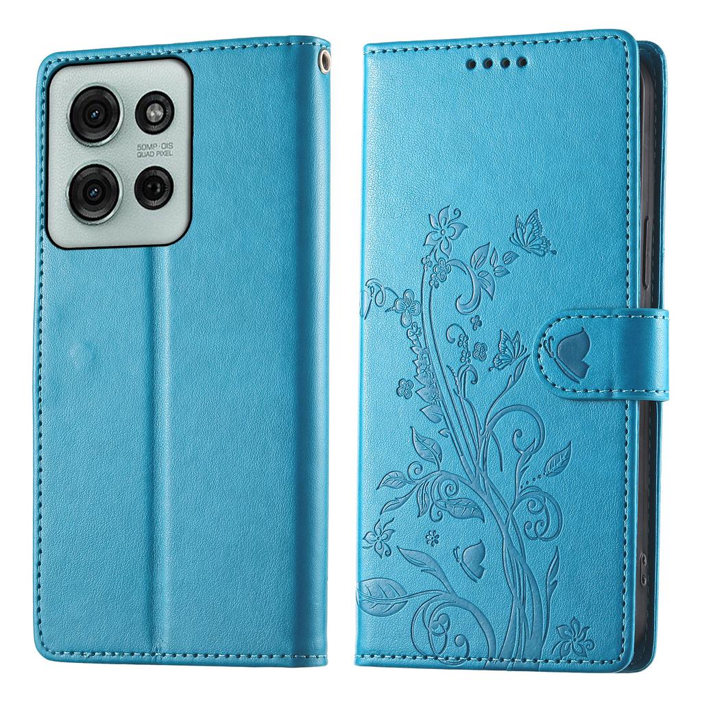 For Motorola Moto G75 5G Wallet Case Butterfly Floral Imprint PU Leather Phone Cover with Wrist Strap
