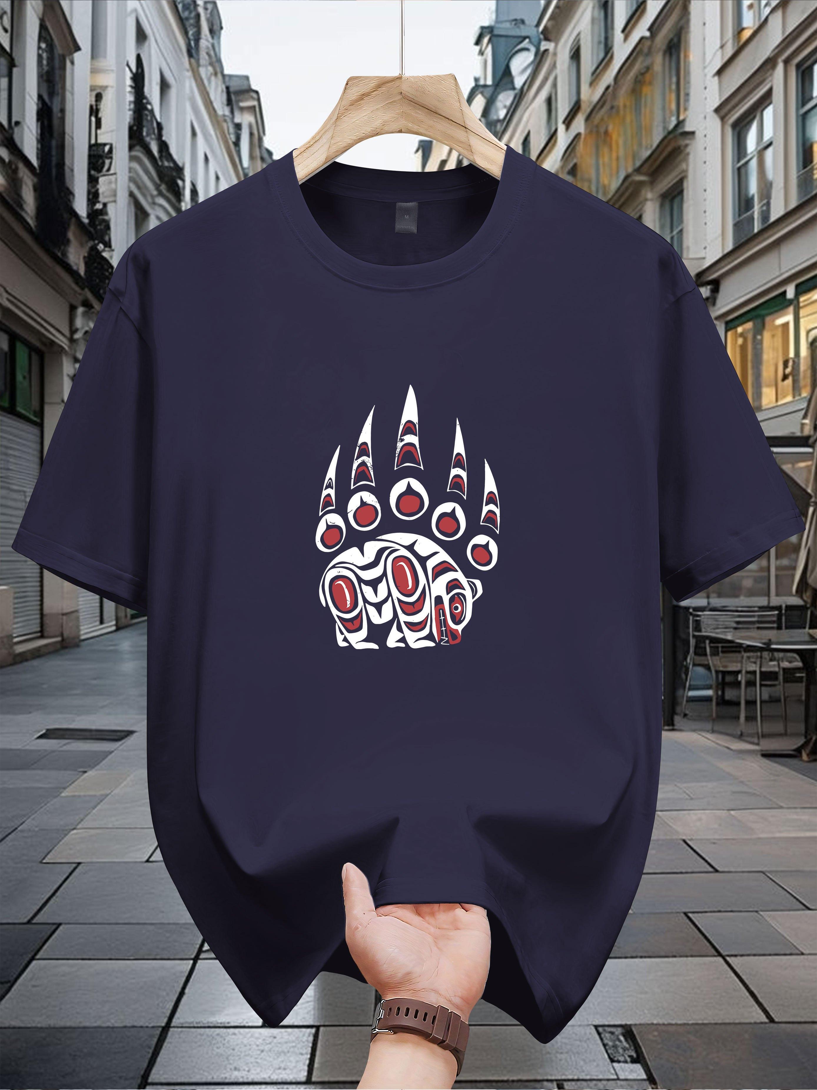 Niuwang Selection T-shirt - Black Casual Graphic Tee with Bold Red & White Bear Paw Print M