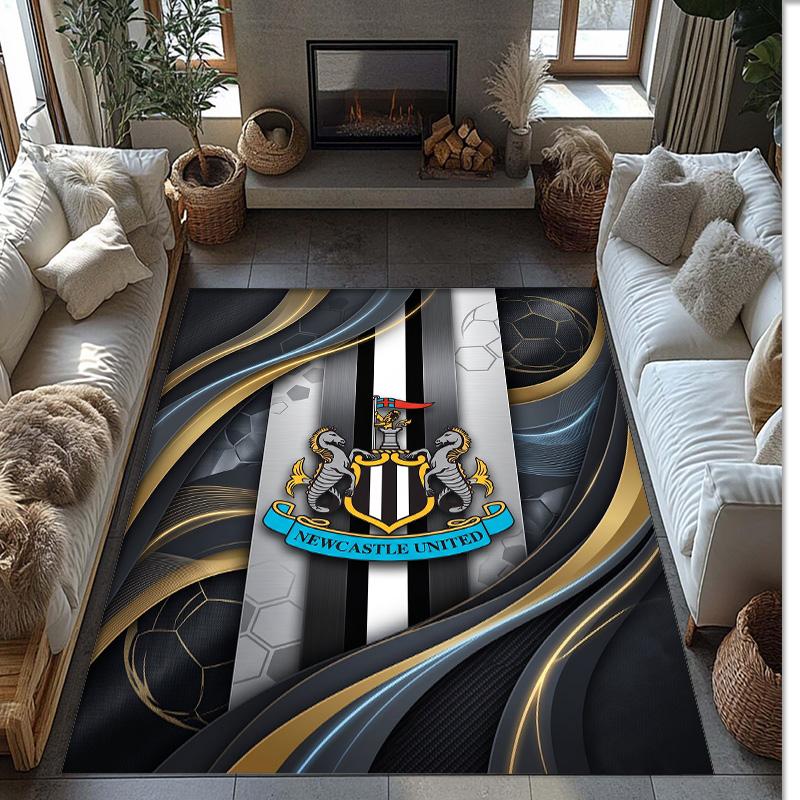 Tappeto in Velluto di Cristallo con Stampa di Calcio del Newcastle United, Comodo Assorbente d'Acqua Antiscivolo Tappeto per Pavimento Interno