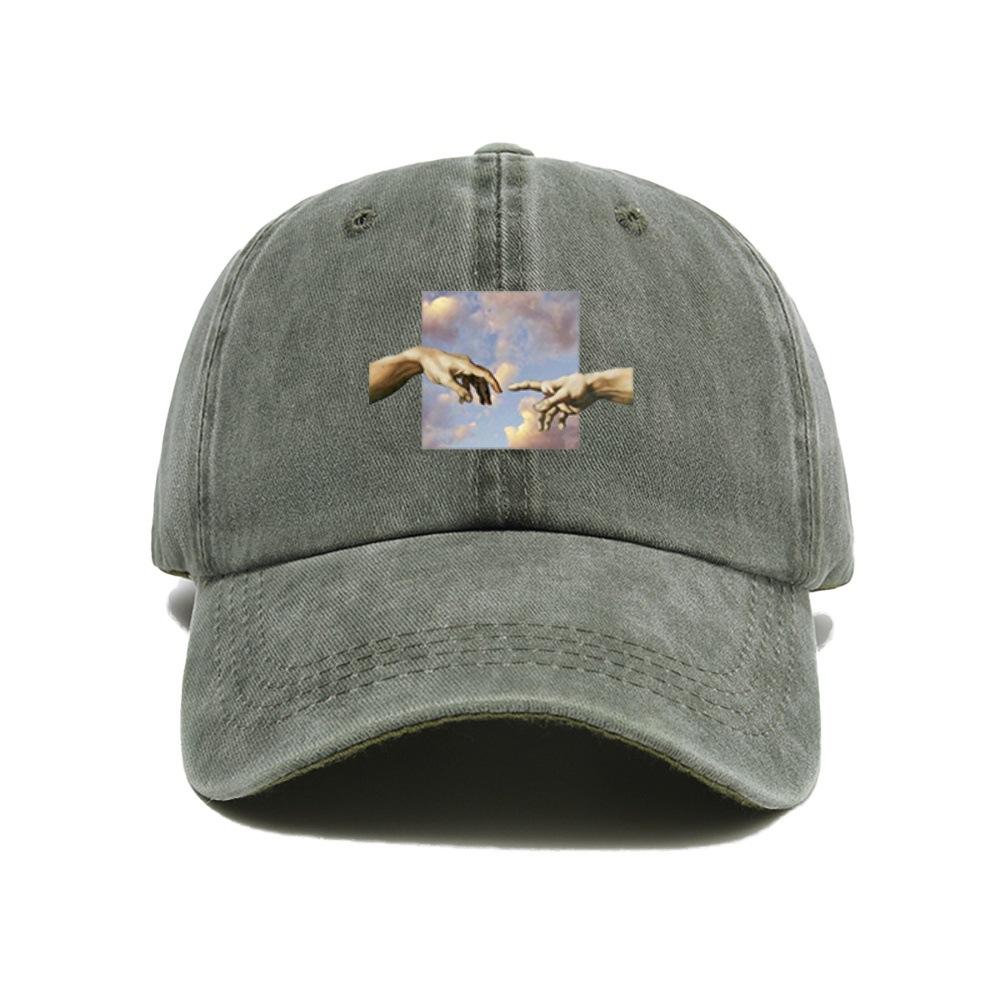 Hand in Hand Oil Painting Retro Baseball Hat Men's and Women's Fashion Versatile Curved Eaves Sunscreen Hat
