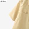 ZANZEA Women Casual Turn Down Collar Loose Summer Half Sleeve Blouse