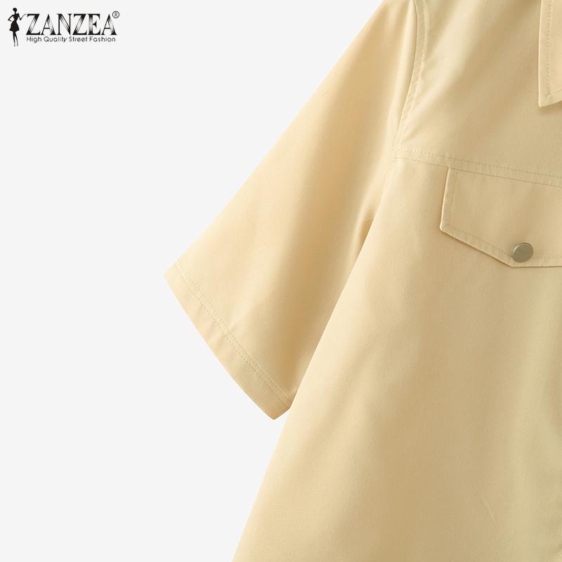 ZANZEA Women Casual Turn Down Collar Loose Summer Half Sleeve Blouse