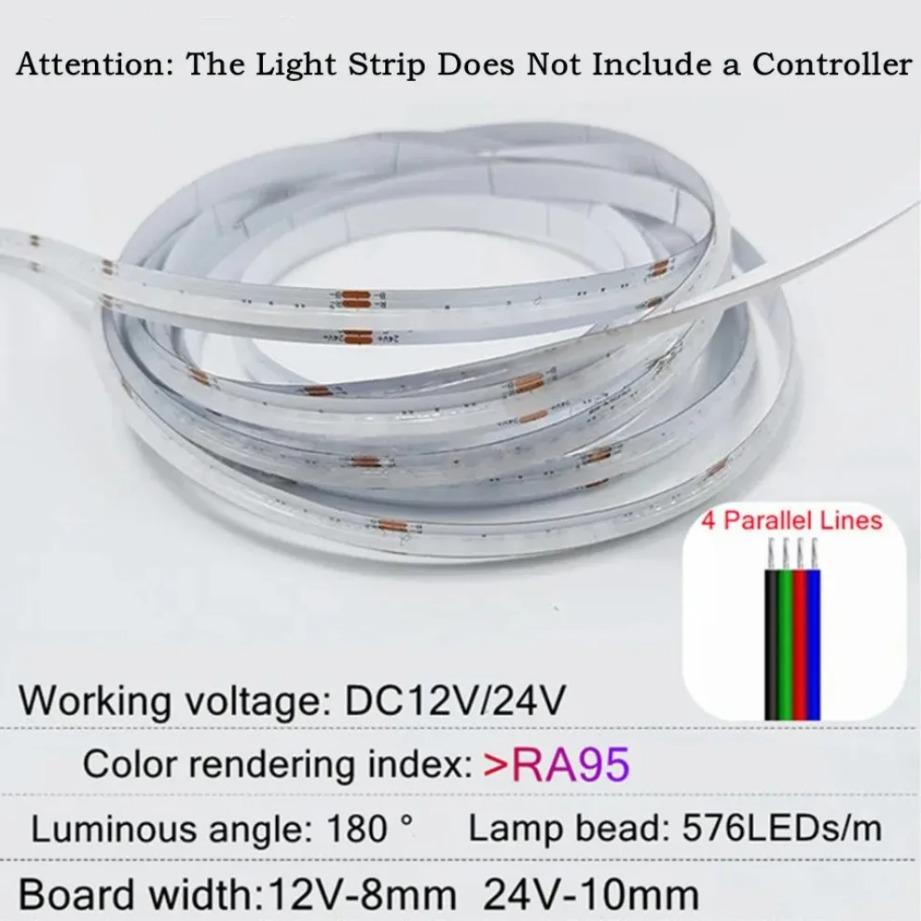 576LEDs/M RGB LED Strip DC12V/24V High Density Flexible COB LED Tape Light Bar 8MM/10MM RA95 For Living Room Decoration Lighting