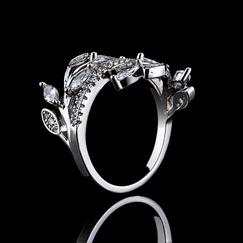 Light Luxury Winding Interwoven Leaf Ring Female Creative Personality Mosaic Zircon Trend Ring Index Finger Ring