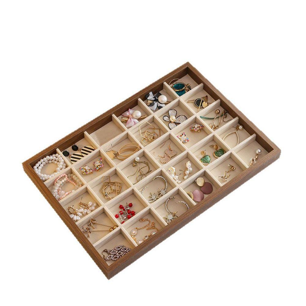 Walnut Wood Jewelry Storage Drawer 30 grid Jewelry Organizer Wood Grain Jewelry Tray Ring Storage