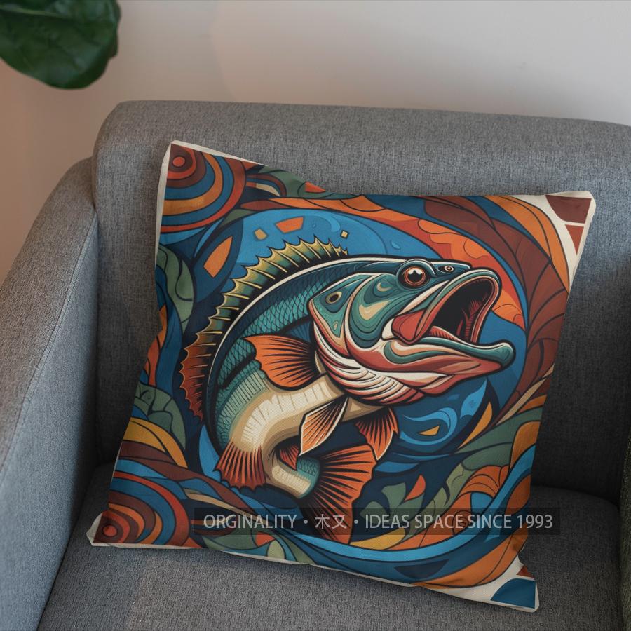 2D Colorful Fish Geometric Pattern Pillow Cover Pattern Cushion Cover Suitable For Sofa Bedroom Car Pillow Cover