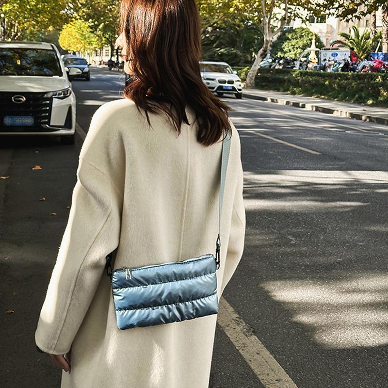 Winter Space Cotton Tote Bag For Women Fashion Casual Messenger Bag Designer Puffy Handbag Large Capacity Shoulder Bag