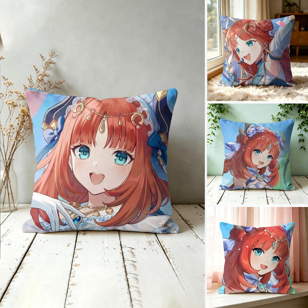 Nilou Cute Genshin Impact Cushion Cover Square Short Plush Pillow Case Living Room Sofa Home Decor Funda X