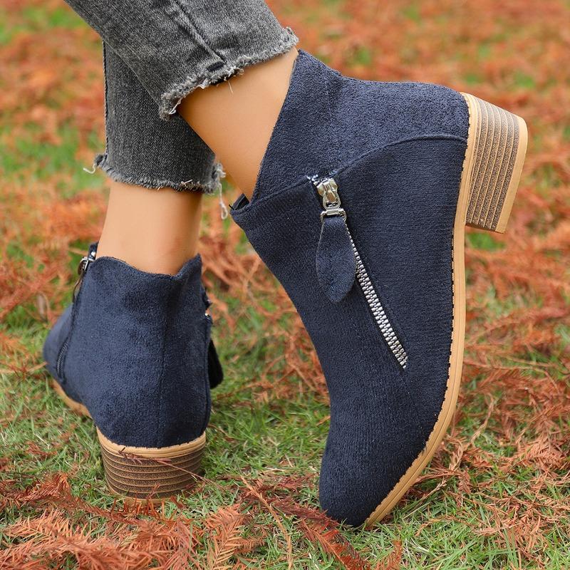 Women's Fall/Winter New Pointed Block Heel Side Zip Large Size Doc Martens