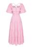 Women's Style Dress Pink Square Neck Maxi Woven Dress with Opening Waist and Back Detail