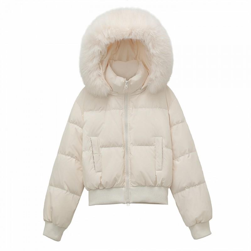 90% White Duck Down Short Puffer Jacket With Faux Fur Hood Winter Warm Coat Petite Women